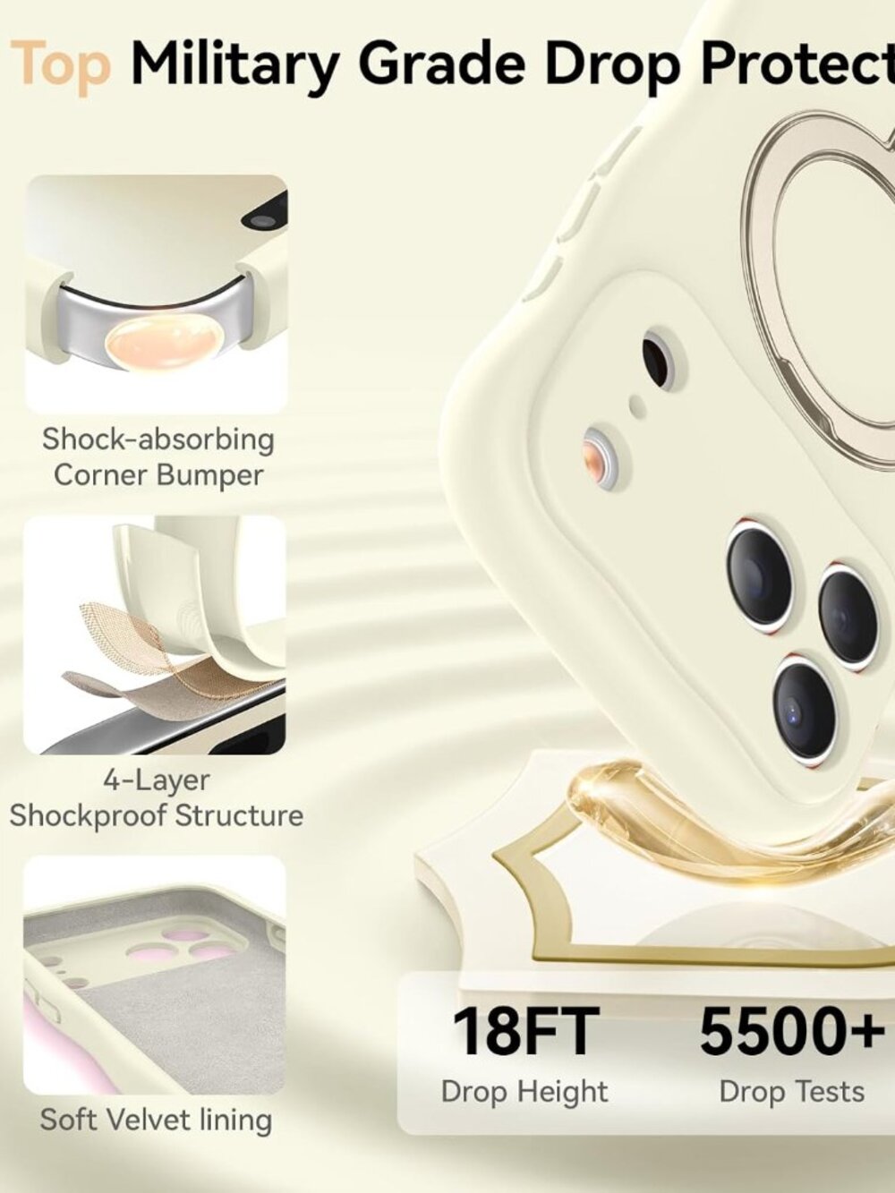 iPhone 17 Pro Max Cute Wavy Case 360° Spin Silicone Stand Shockproof - Picture 5 of 8